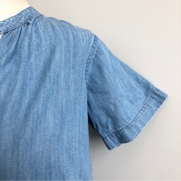 Madewell Blouse Womens Size XXS Blue Chambray Short Sleeve V Neck Oversized Boxy - Picture 3 of 11